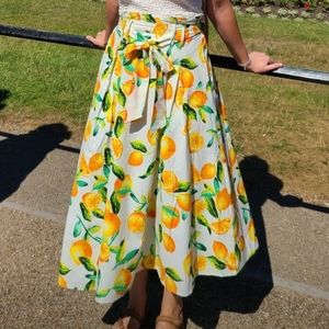 🍋 Lemon Midi Skirt (S) cotton A-line
